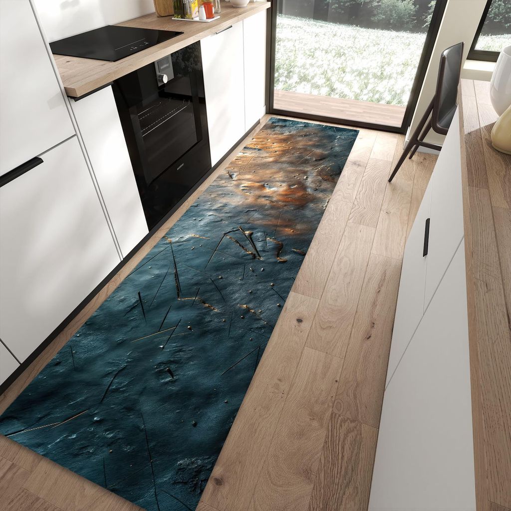 Küchenteppich 80x300cm rutschfest & abwischbar PVC Läufer - Metallische Oberfläche