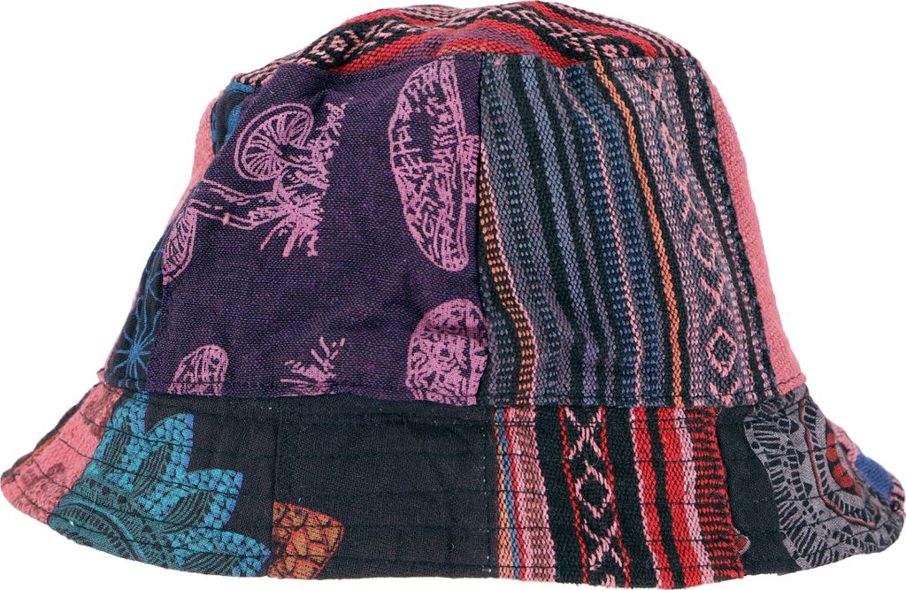 Sommerhut,Patchwork Schlapphut, Fischerhut, Sonnenhut - Weinrot/flieder, Uni, Baumwolle, Mützen