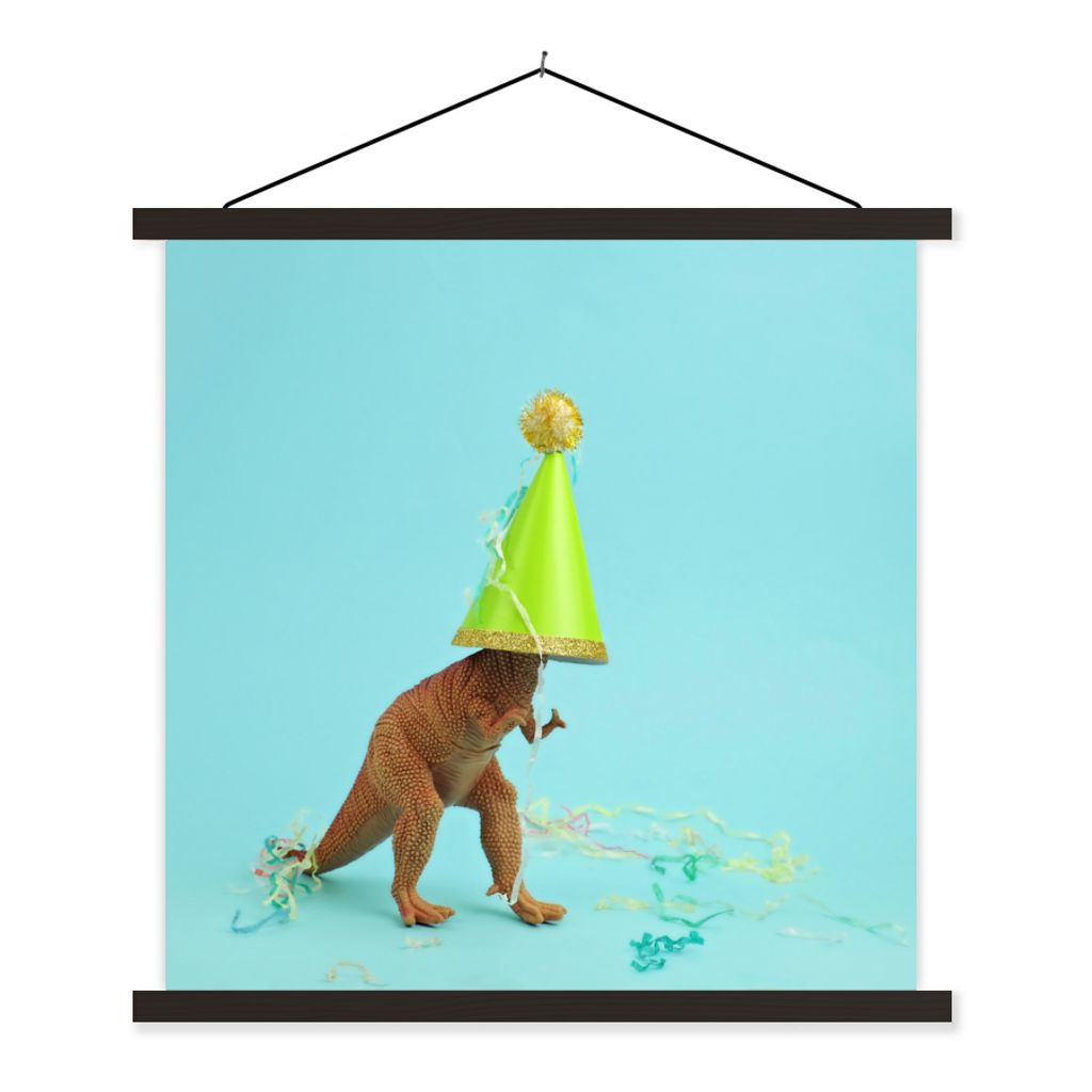 MuchoWow Textilposter Dinosaurier - Spielzeug - Party 90x90 cm mit schwarzem Rahmen - Magnetisches