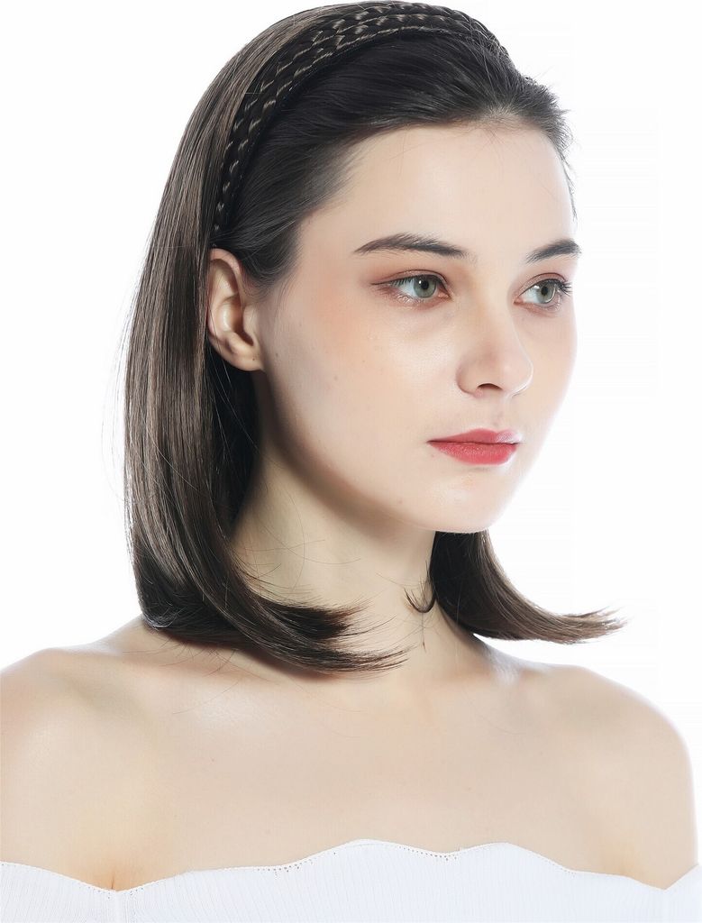 WIG ME UP Halbperücke geflochtener Haarreif Glatt Braun Aschbraun 90606+3-8