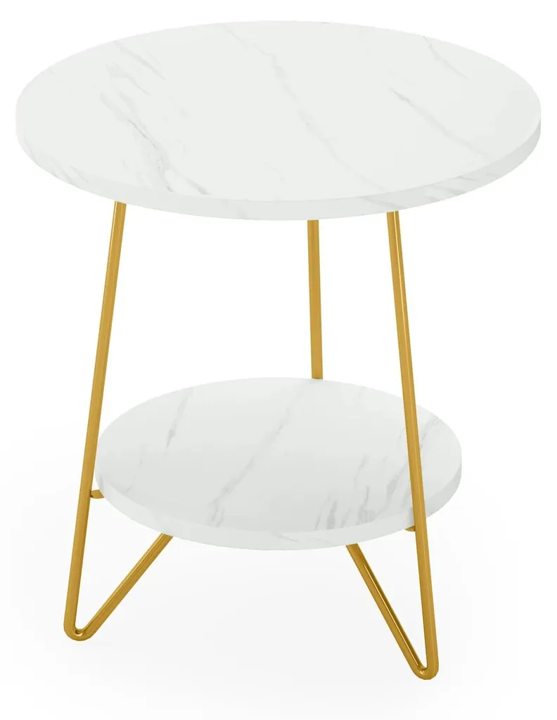 Petite table de salon ronde pour café et déco - Aspect marbre beige