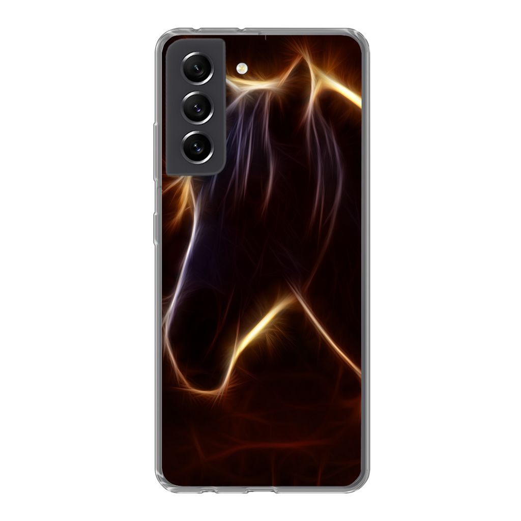 MuchoWow Handyhülle Schutzhülle Hülle für Samsung Galaxy S21 FE Pferd - Kontur - Leicht Silikon Softcase Handy Hülle - Mobiltelefonhülle