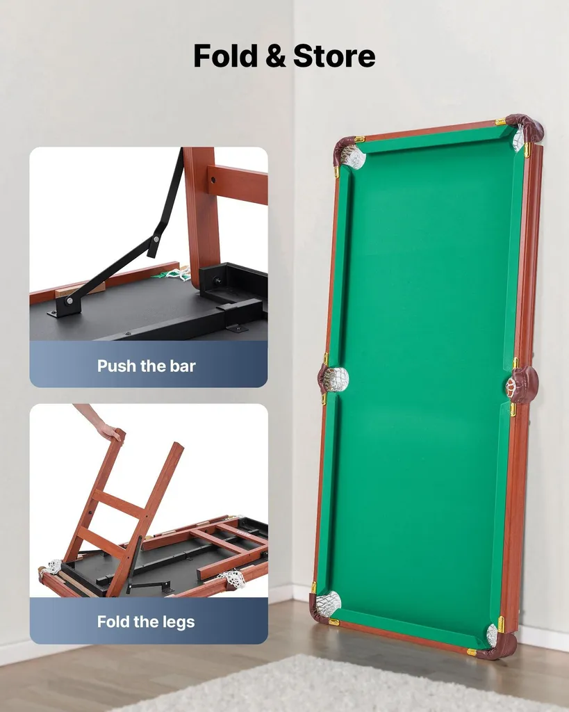 Table de Billard Portable 140 cm avec Tapis Vert/Marron et Kit Complet