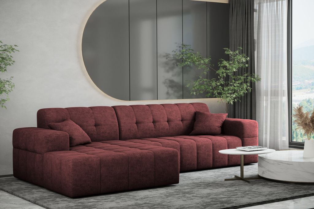 Kaiser Möbel Ecksofa Eckcouch L-Form Wohnzimmer NIMES stilvol viele farben Stoff Perfect Harmony Links Rotwein