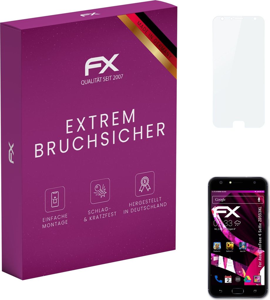 atFoliX FX-Hybrid-Glass Displayfolie kompatibel mit Asus ZenFone 4 Selfie (ZD553KL) Glasfolie