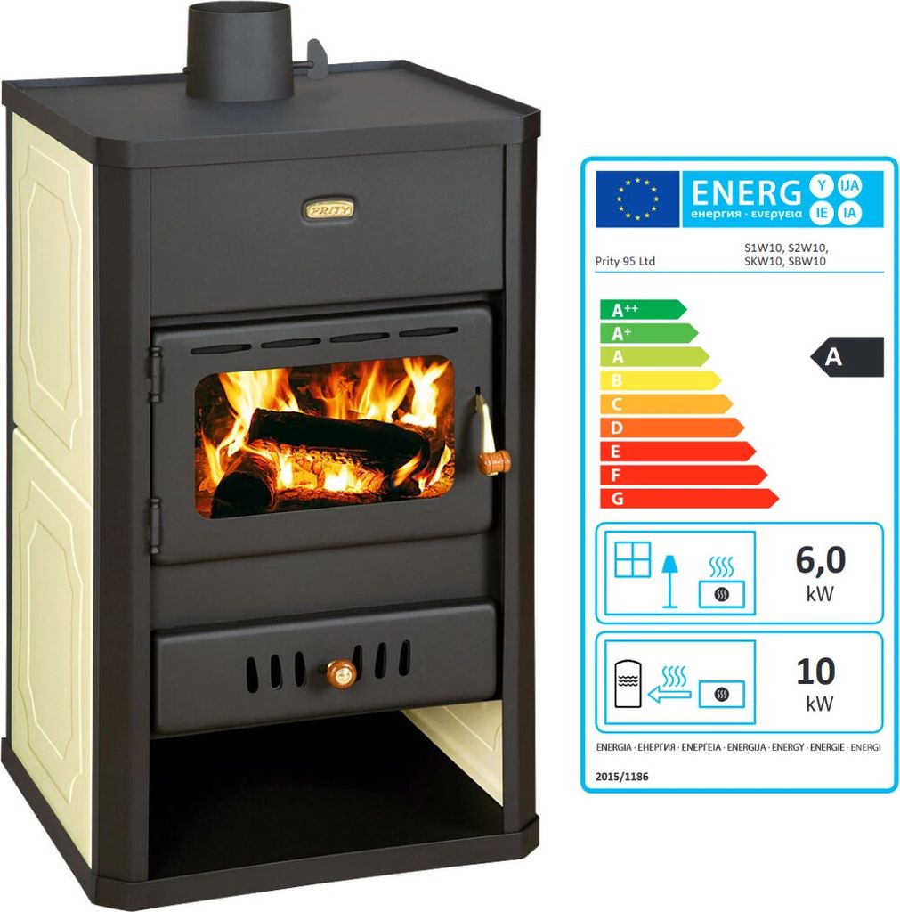 Holzofen PRITY S1 W10 mit Wasserwärmetauscher Zentralheizung Ofen- 13.3 Kw