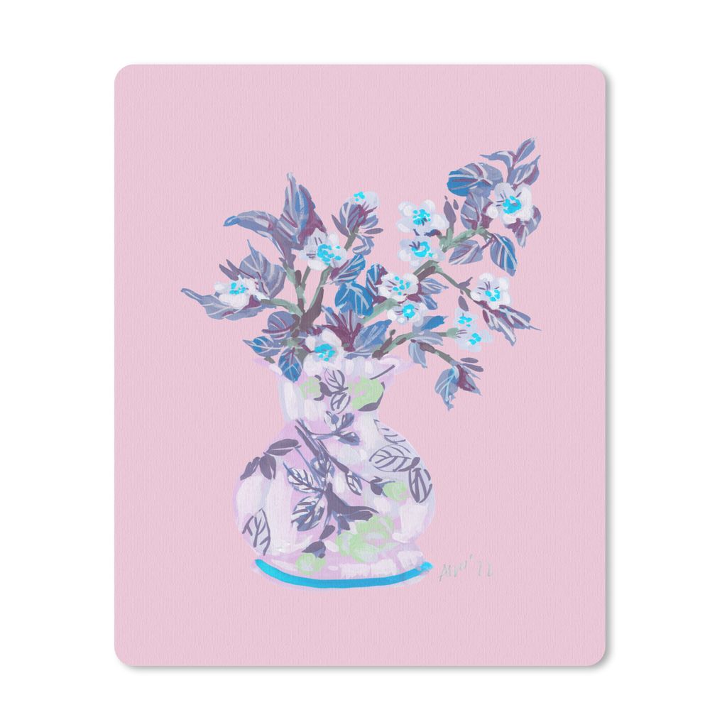 MuchoWow Mauspad Mousepad Blumen - Vase - Rosa - Pflanzen 30x40 cm - Mousepads - Maus Mat - Pad - Mausunterlage - Mausmatten