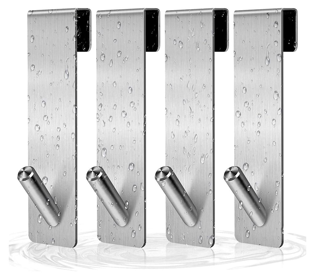 Duschhaken ohne Bohren, 4 Stück Türhaken für Duschwand, Edelstahl Handtuchhaken mit Gummi Schutz für Duschkabine und Glasduschwand (17,8 cm Sil...