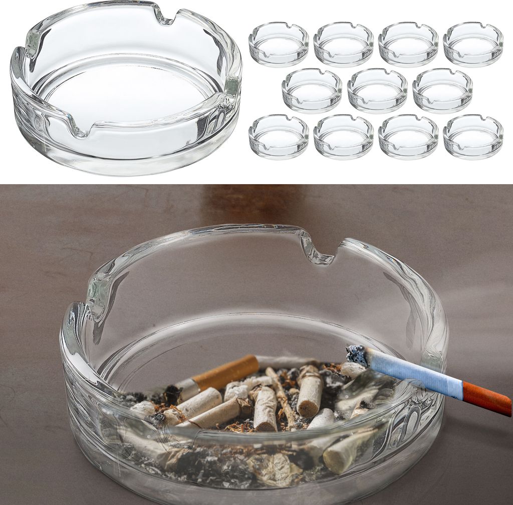 Glasaschenbecher 12er Set Ø10cm Glas Aschenbecher Ascher stapelbar Tischaschenbecher