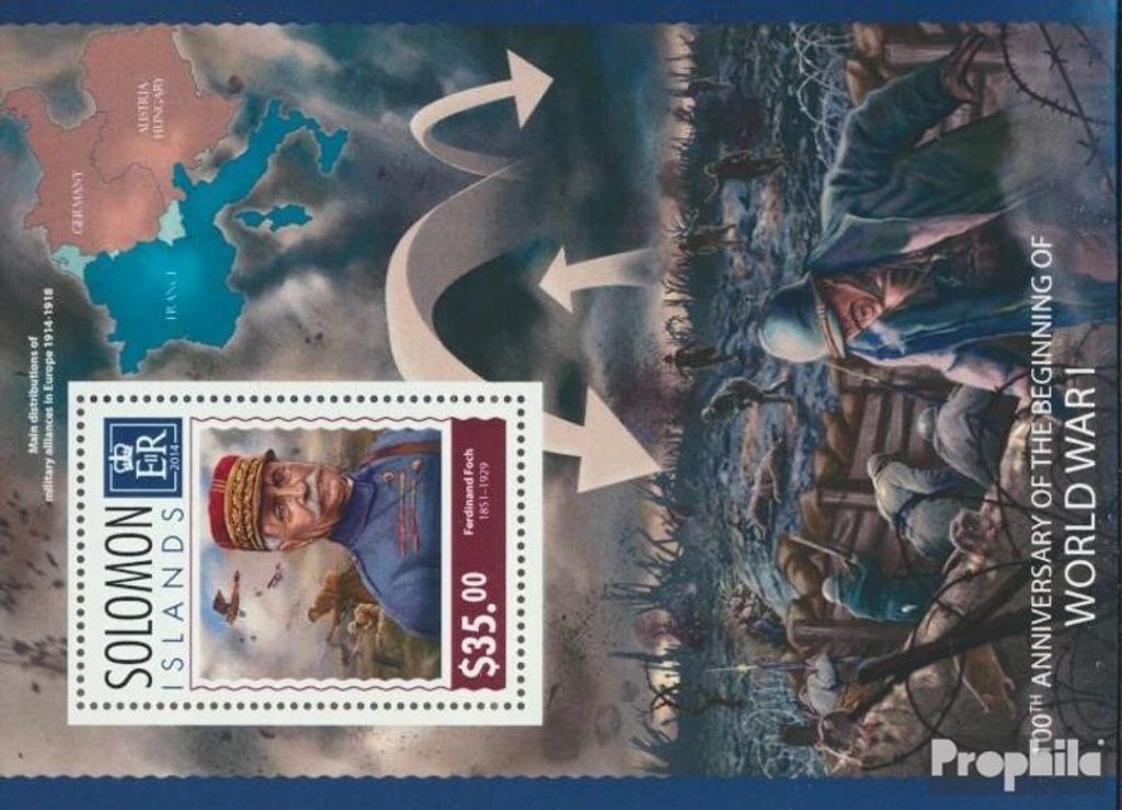 Briefmarken Salomoninseln 2014 Mi Block 286 (kompl. Ausg.) postfrisch Erster Weltkrieg