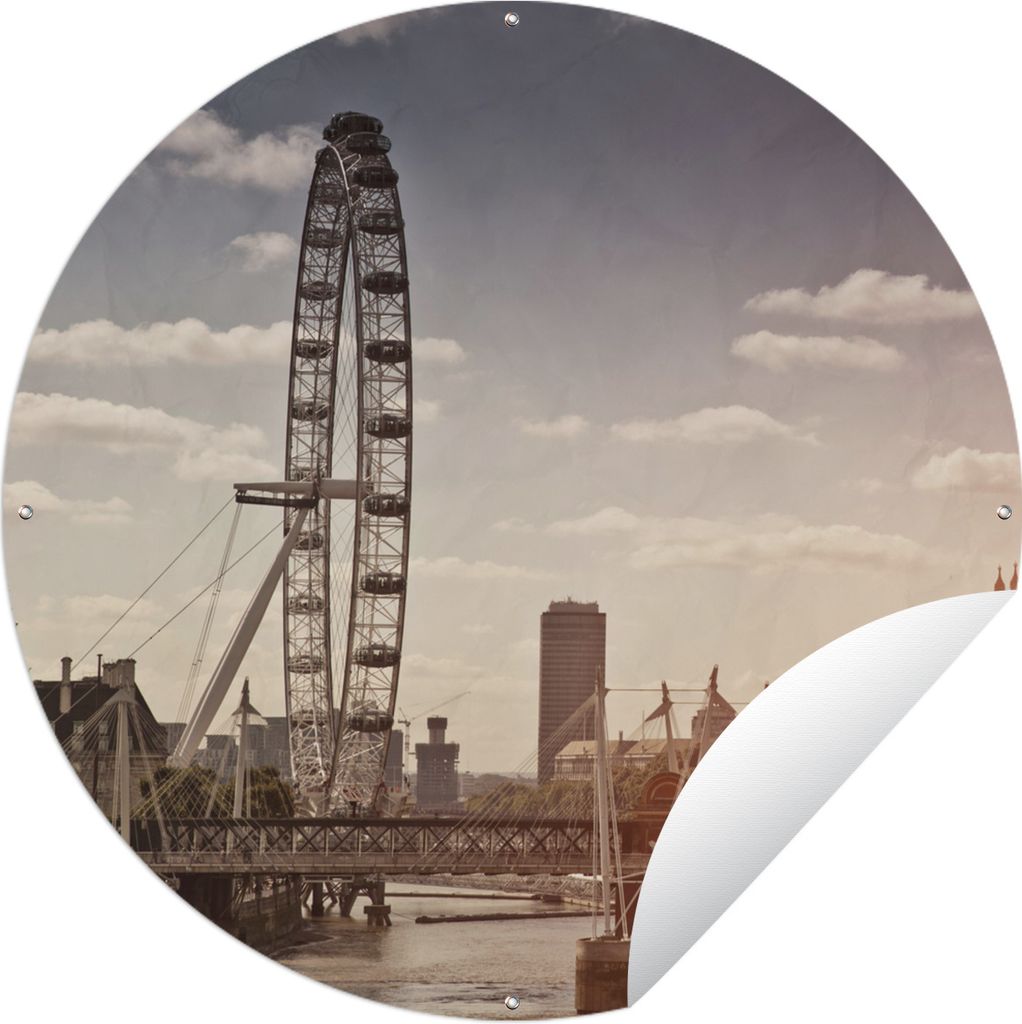 MuchoWow Gartenposter Outdoor-Poster Rund London - London Eye - Brücke - Riesenrad Ø 150 cm Gartendeko Rundes Poster draußen