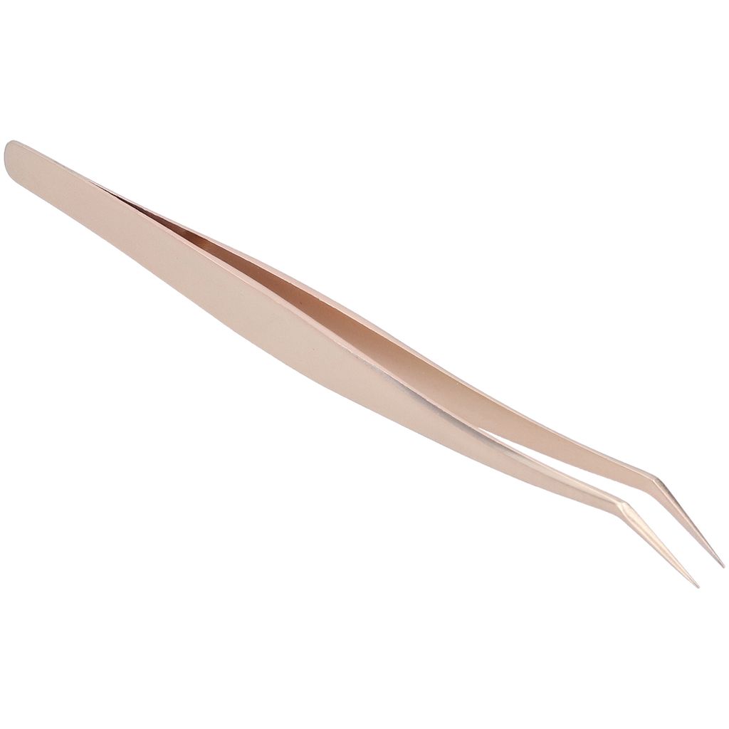 Pinzette für künstliche Wimpern, feine Spitze, Edelstahl-Wimpernverlängerungspinzette, goldfarbene gebogene Pinzette