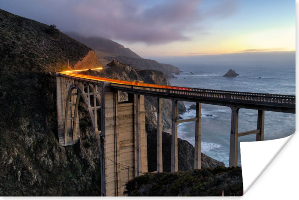 MuchoWow Poster Bixby-Creek-Brücke in der Abenddämmerung bei Big Sur Amerika 180x120 cm - Fotoplakat