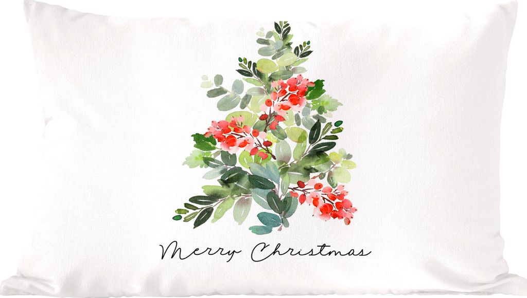 MuchoWow Zierkissen Sofakissen Wohnzimmer Dekokissen 50x30 cm Weihnachtsbaum - Aquarell - Zitat - Wohnzimmerdekoration - Polster mit Photo