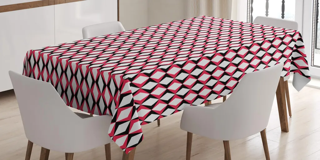 ABAKUHAUS Tovaglia geometrica, illustrazione retro astratta artistica ripetitiva con semplici triangoli, 140 x 240 cm, corallo scuro grigio antracite