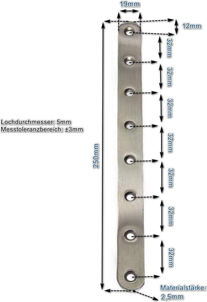 Edelstahl I-Verbinder 250x19mm (VE 1Stk) 20x einsetzbar als Lochwinkel, Metallwinkel, Balkenwinkel, Verbinder, Winkelverbinder