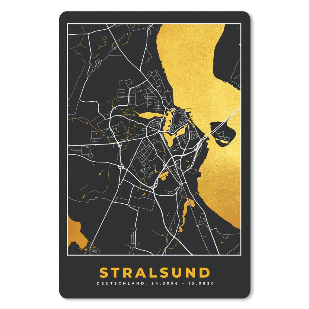 MuchoWow Mauspad Mousepad Stralsund - Gold - Karte - Stadtplan - Deutschland 40x60 cm - Mousepads - Maus Mat - Pad - Mausunterlage - Schreibtisch...