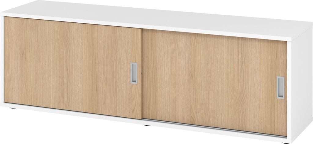 bümö office Lowboard mit Schiebetür - Nachbildung: Weiß/Eiche