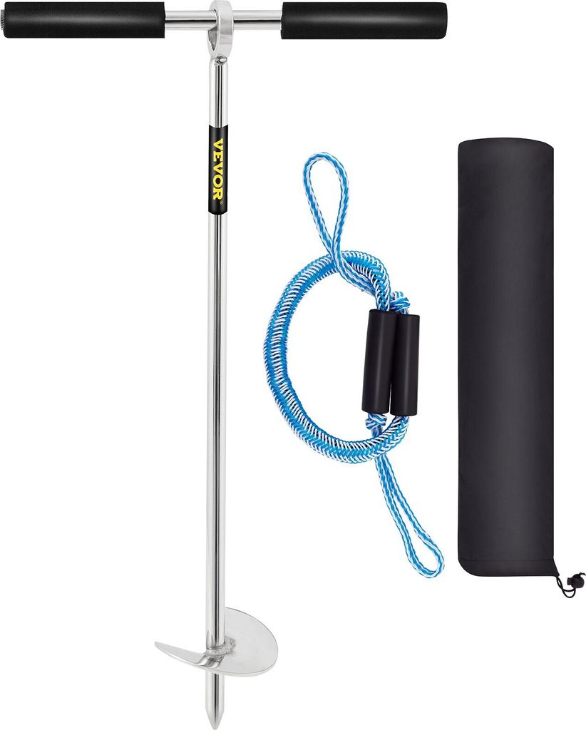 Sandanke Bohrer zum Strand und zur Sandbank, 45 cm Schraubanker aus Edelstahl 316 mit Abnehmbarem Griff, Bungee-Leine und Tragetasche, für Jet-Ski...