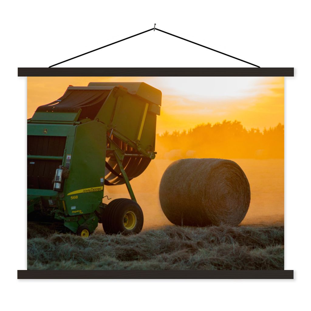 MuchoWow Textilposter Bauernhof - Heu - Wiese - Feld - Sonne - Orange 40x30 cm mit schwarzem Rahmen - Dekorationen