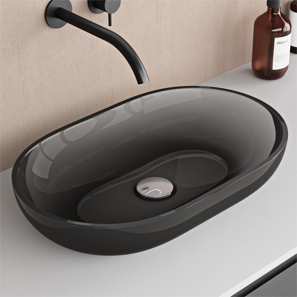 doporro Aufsatzwaschbecken Waschbecken Waschschale aus Harz BTH: 540x340x105mm Handwaschbecken in Glasgrau für Badezimmer und Gäste-WC Coloria03