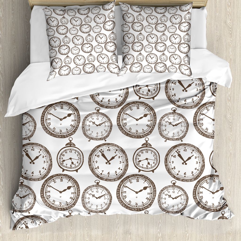 ABAKUHAUS Uhr Bettbezug, Tasche Wath mit Nummer, Milbensicher Allergiker geeignet mit Kissenbezügen, 155 cm x 220 cm - 80 x 80 cm, Braun