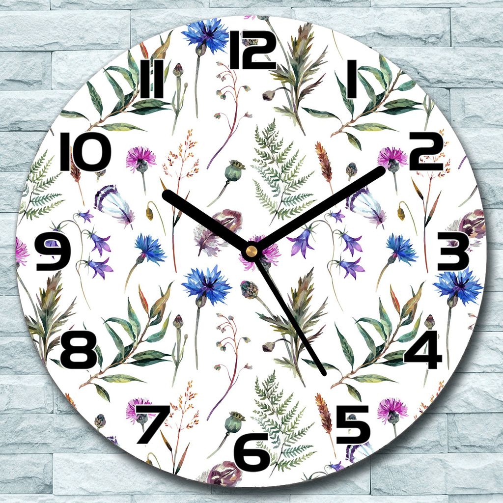 Wanduhr aus Glas Rund fi 30 Wildblumen rosa Quarz Deko Schlafzimmer Büro