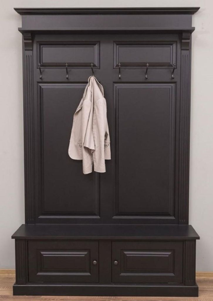 Casa Padrino Landhausstil Massivholz Garderobenschrank Schwarz 140 x 41 x H. 210 cm - Wand Garderobe - Flur Schrank - Flurmöbel - Garderobenmöbel...