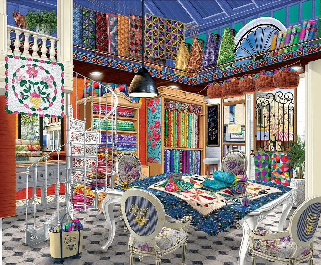 Puzzle SunsOut Queenie's Quiltery 1000 pièces motif chats et couture