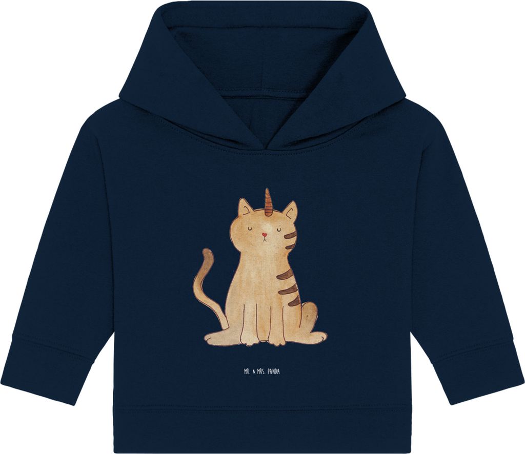 Mr. & Mrs. Panda Organic Baby Hoodie Einhorn Katze 24. - 36. Monat - French Navy - Geschenk, Unicorn, Glitzer, Regenbogen, Kapuzenshirt, Mieze, Kap...