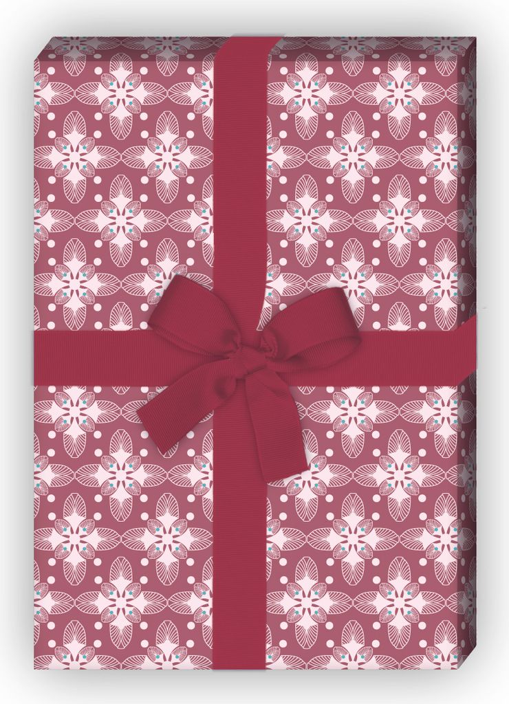 zartes Geschenkpapier Set, Dekorpapier mit Jugendstil Orchideen, rot - G8572, 32 x 48cm