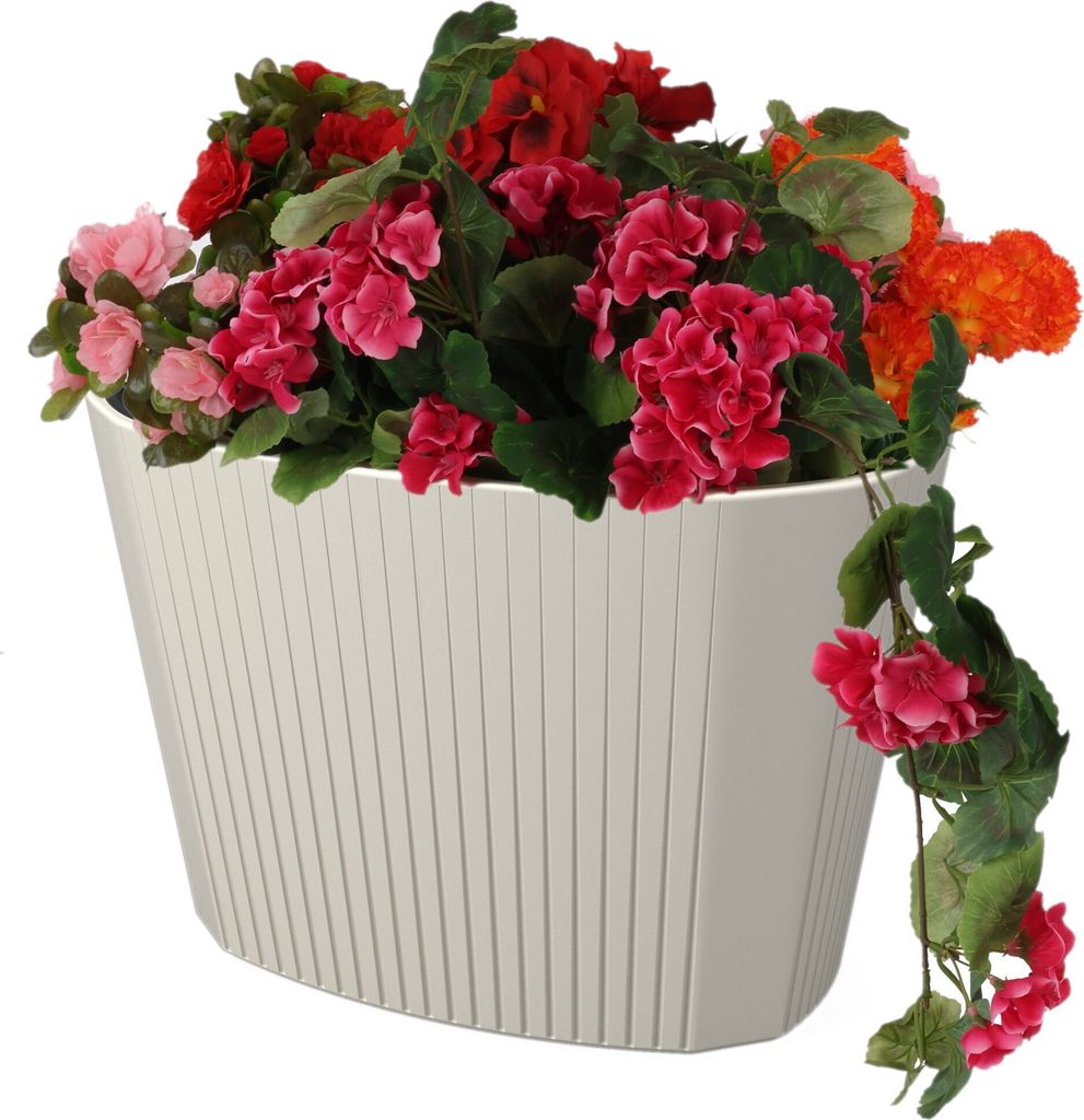 Blumentopf Blumenübertopf Blumenkübel mit Große Einsatz Farbe Cremig Oval 59,5x39 cm H41 cm Rille Oberfläche Matt Kunststoff Modern GlamourTerr...