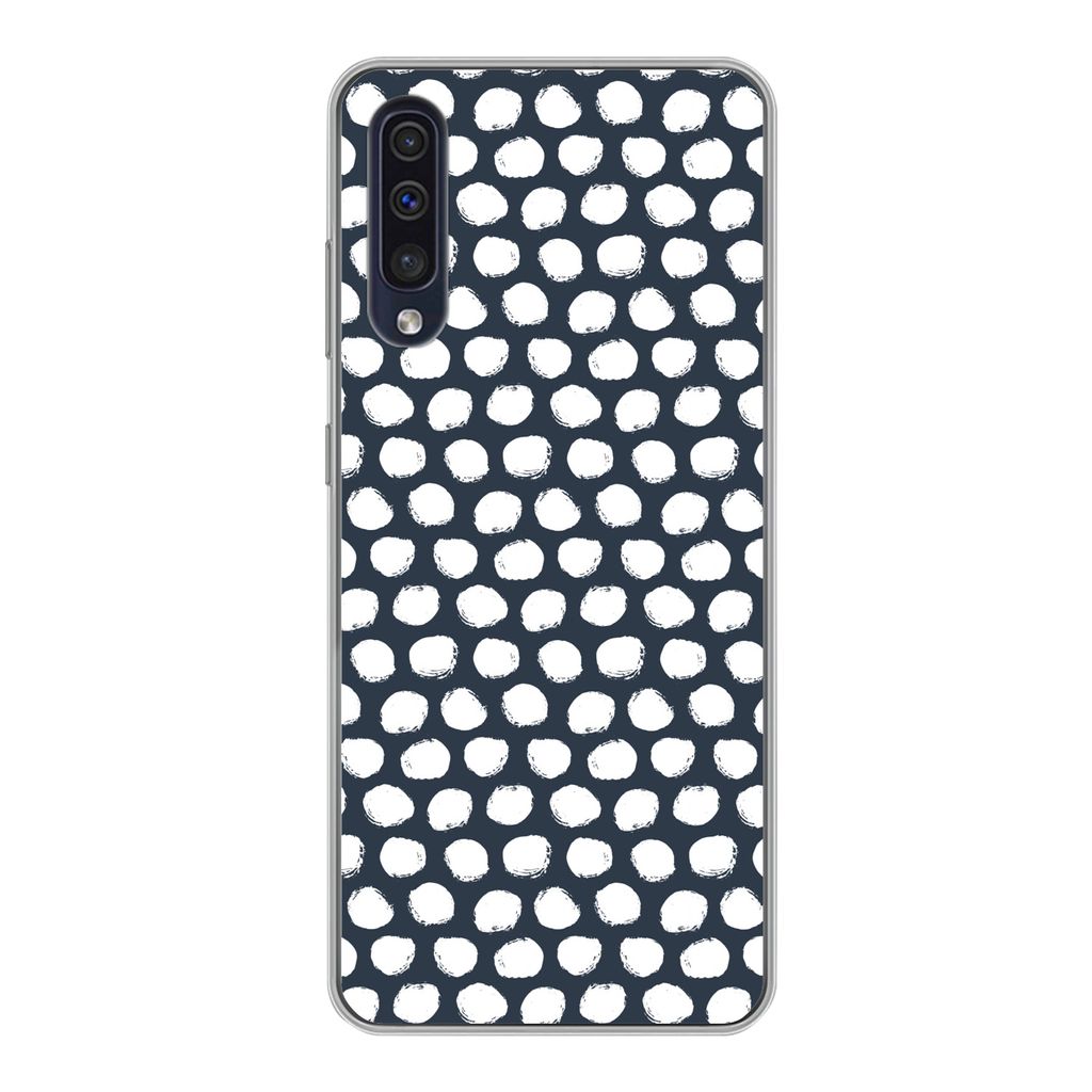 MuchoWow Handyhülle Schutzhülle Hülle für Samsung Galaxy A30s Tupfen - Muster - Weiß Silikon Softcase Handy Hülle - Karteninhaber