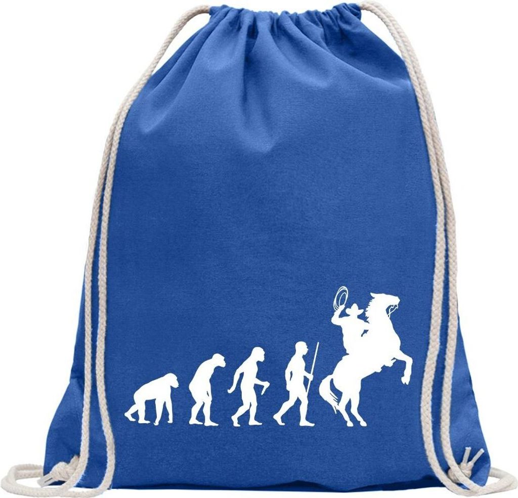 Kiwistar - Turnbeutel - royal - Cowboy mit Lasso Evolution - Fun Rucksack Sport Beutel Gymsack Baumwolle mit Ziehgurt