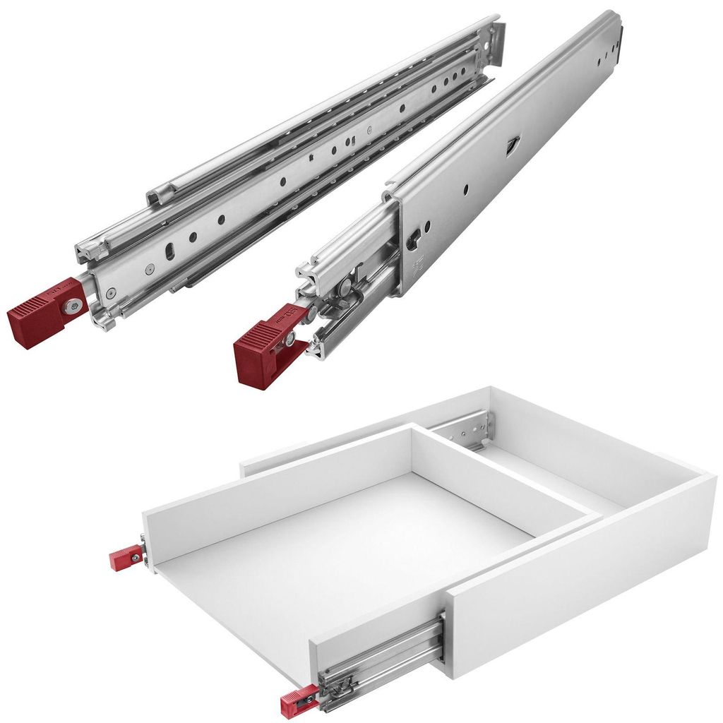 SOTECH VarioSlide Vollauszug KV2-200-H76 900 mm – Schwerlast 200 kg, Einhandverriegelung mit Lock, rot (1 Paar)