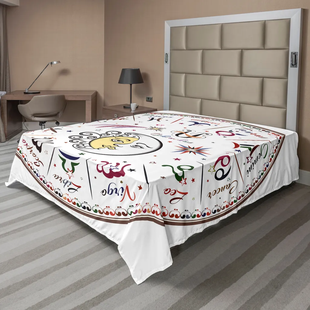 Drap de Lit Décoratif Thème Astrologie Soleil et Lune Multicolore
