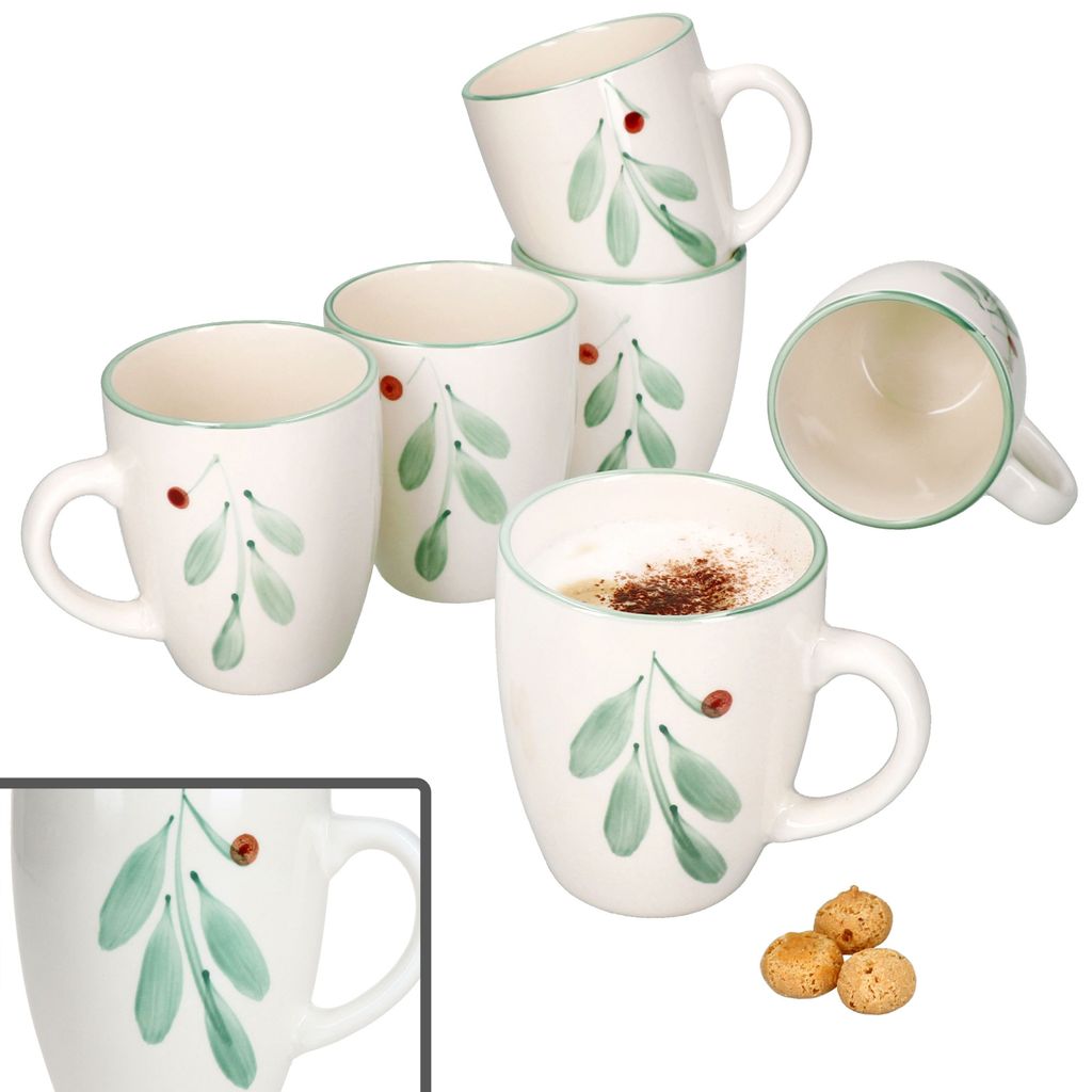6x Holly Kaffeebecher 320ml Steingut-Tassen 6 Personen Produktbild 