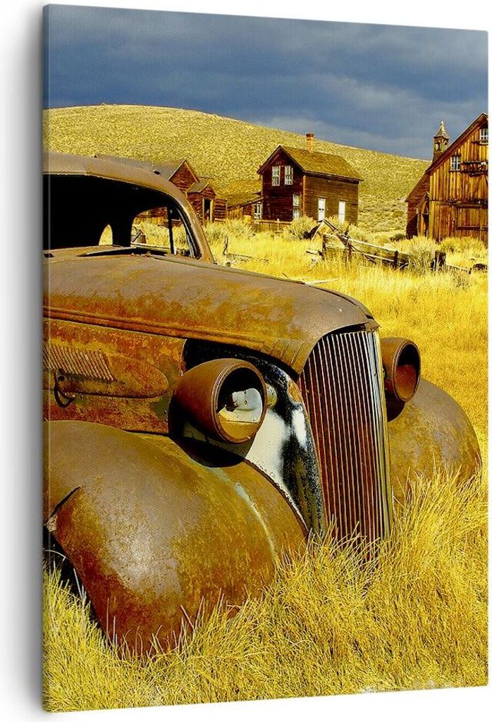 Bild auf Leinwand - Leinwandbild - Einteilig - Bauernhof altes Auto aufgegeben - 50x70cm - Wand Bild - Wandbilder - Leinwanddruck - Wanddekoration ...