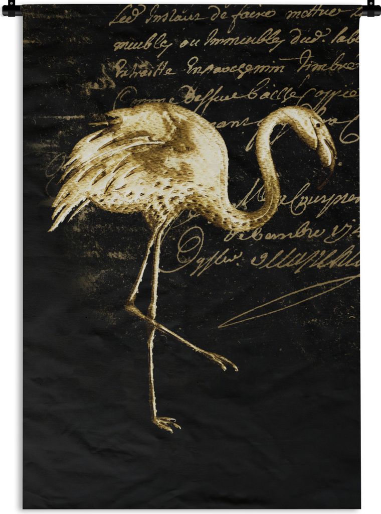MuchoWow Wandteppich Wandbehang Flamingo - Illustration - Gold 90x135 cm Tapisserie Dekoration Wandtuch - Baumwolle - Wandskulptur