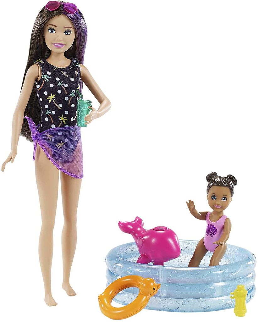 Barbie Skipper Babysitter Puppe, Spielset mit Baby-Puppe und Pool