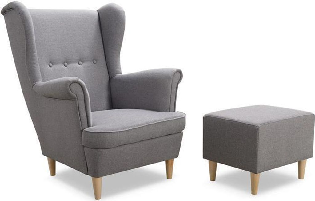 Easy4You Sessel Uszak mit Fußbank Grau 82x100x86 cm, Relaxsessel, Skandinavischer Sessel, Moderner Polstersessel in Stoff Lux 05, Wohnzimmermöbel...