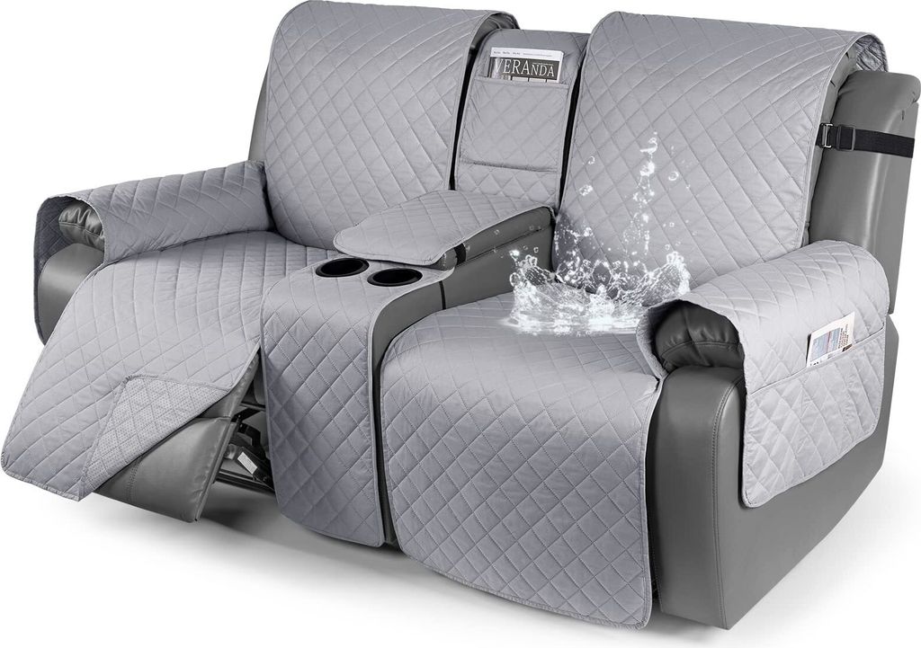 100% Wasserdichter Liegesitz-Bezug mit Konsole, rutschfest Liege-Couchbezug geteilte Sofabezüge mit 2 Getränkehalter, Möbelschutz für Haustiere...