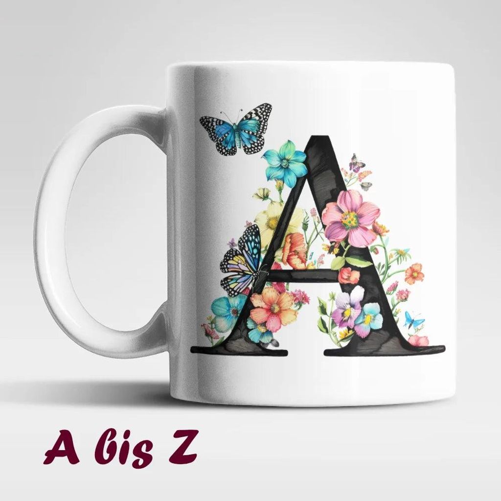 Name A bis Z Blumen Schmetterlinge Kaffeetasse Teetasse Tasse Geschenkidee – A