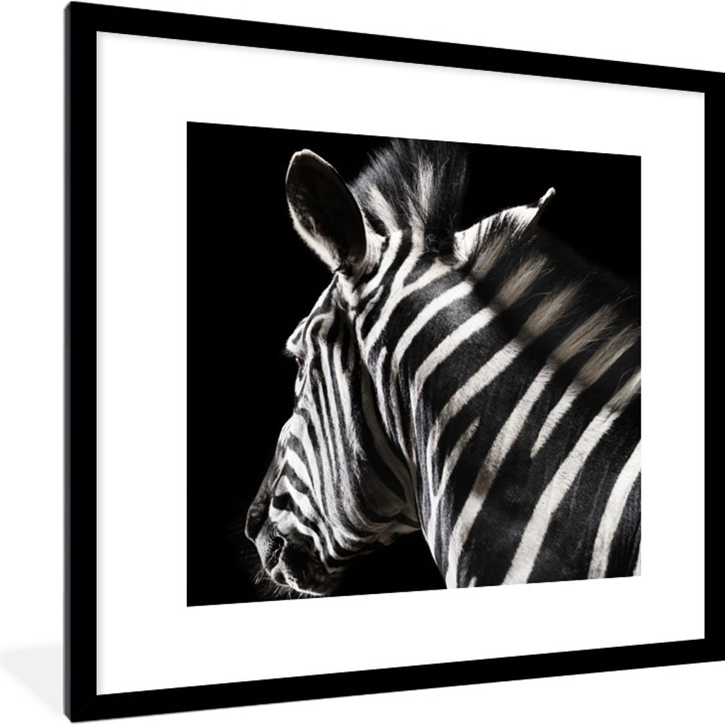 MuchoWow Gerahmtes Poster Zebra - Wilde Tiere - Muster 40x40 cm - Poster mit Schwarzem Bilderrahmen Wandposter Rahmen Foto Bilder - Poster - Plak...