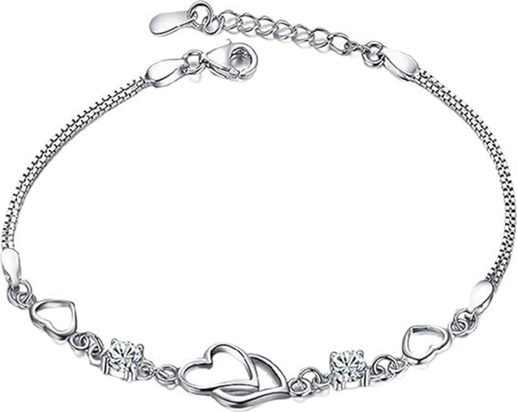 Damen-Armband mit Herz-zu-Herz-Motiv, Zirkonia, Geburtsstein, Legierung, Weihnachtsgeschenk, Handgelenk-Accessoire