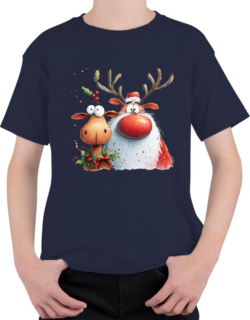 Weihnachten Rentiere Lustige rotes Näschen Geschenk Retro Vintage Uni Kinder T-Shirt, Navy, 104
