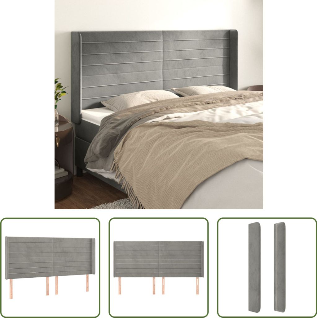 The Living Store Kopfteil mit Ohren Hellgrau 183x16x118/128 cm Samt