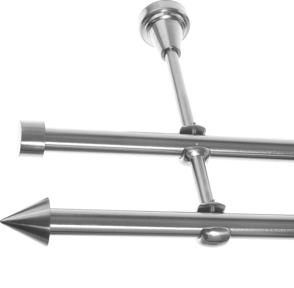 Gardinenstange mit Wandhalterung I Metall Edelstahl Look Ø 16mm I 2-läufig I H24