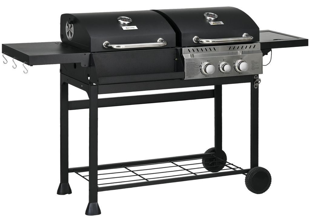 Gasgrill BBQ-Grill, inkl. Thermometer, Warmhalteplatten, 161 x 54 x 103 cm, Schwarz + Silber
