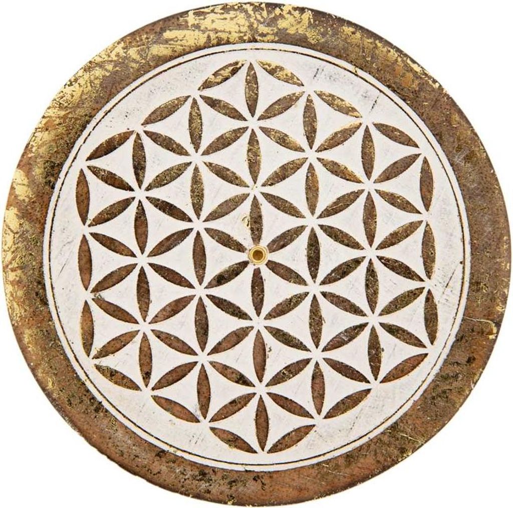 Räucherstäbchenhalter - Blume des Lebens mit Goldverzierung rund